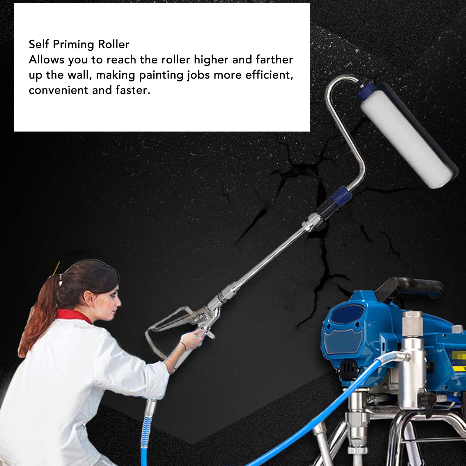 Rouleau de peinture électrique Airless - Brosse auto-amorçante efficace pour bricolage - Acier inoxydable - Alliage d'aluminium