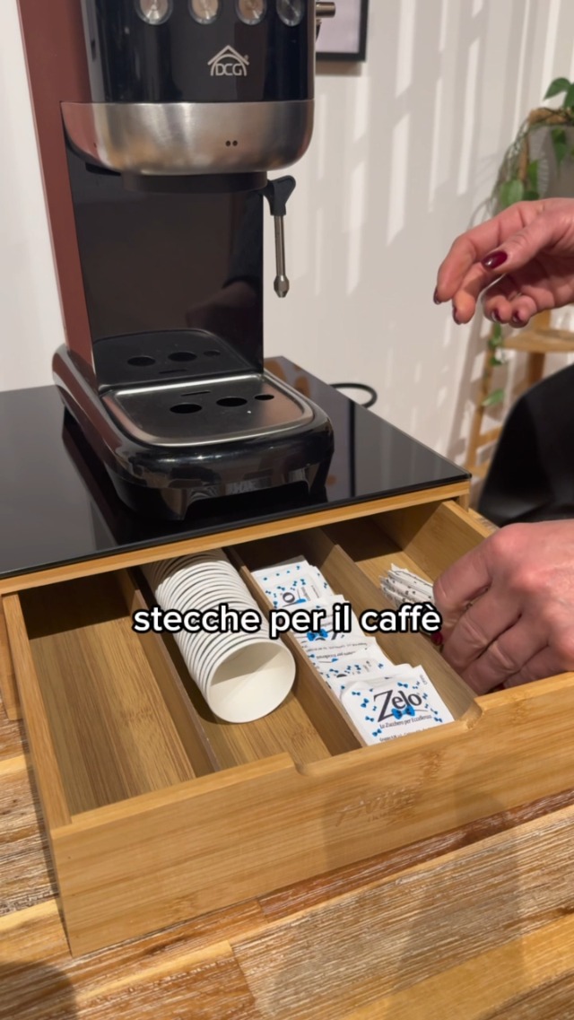 Porta Cialde In Bambù Con Cassetto A 4 Scomparti E Piano In Vetro – Organizer Per Capsule Caffè, Tè E Zucchero, Design Moderno Per Cucina E Ufficio