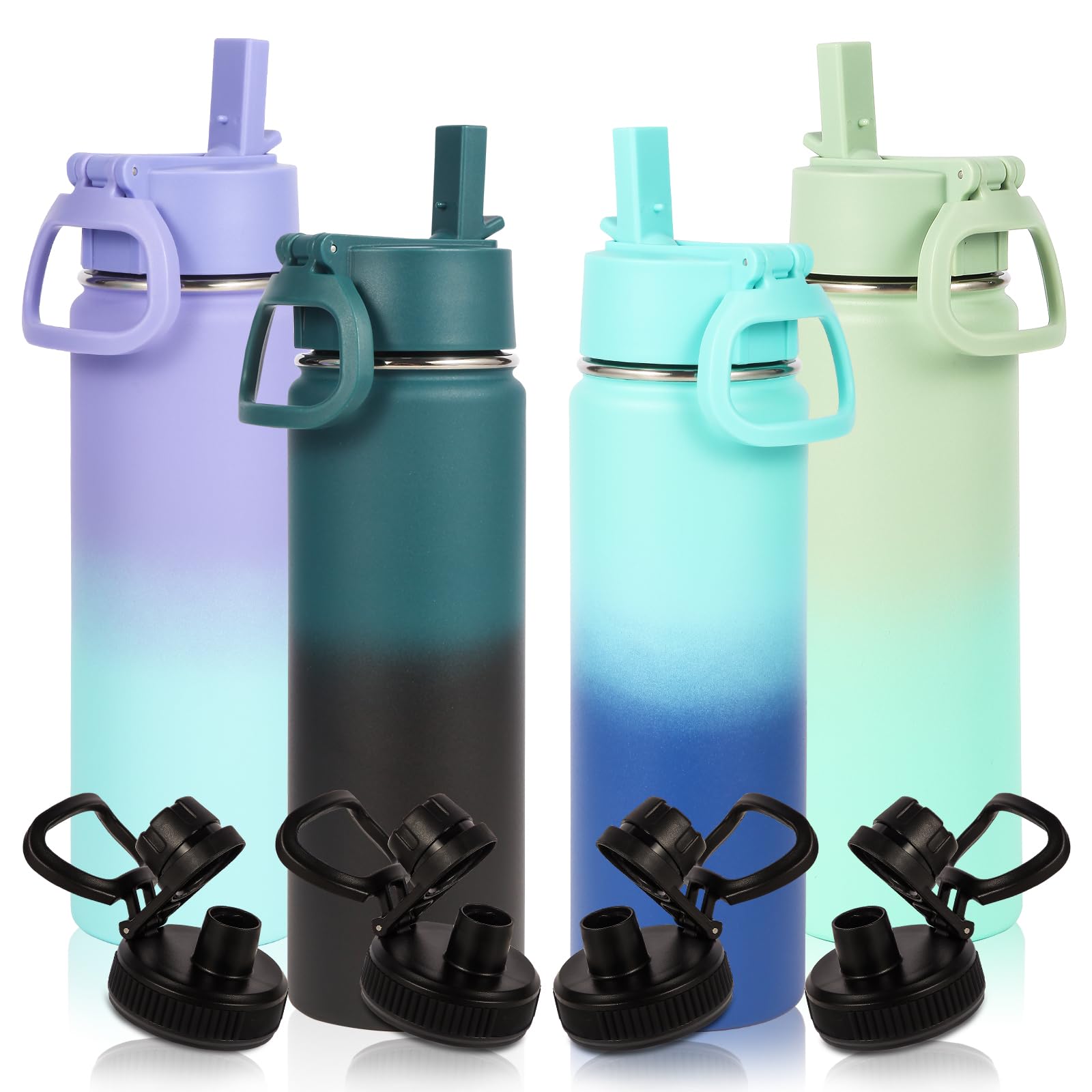 Volhoply 20oz Insulated Stainless Steel Water Bottle With Straw Lid Bulk 4 Pack Kids Double Wall Vacuum Cups