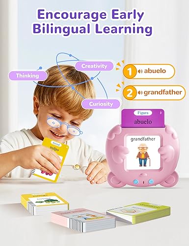 Miniatura 6 de ANhovno Tarjetas didácticas parlantes en español e inglés para niños pequeños, 510 palabras visuales, juguetes de aprendizaje bilingüe para niños,