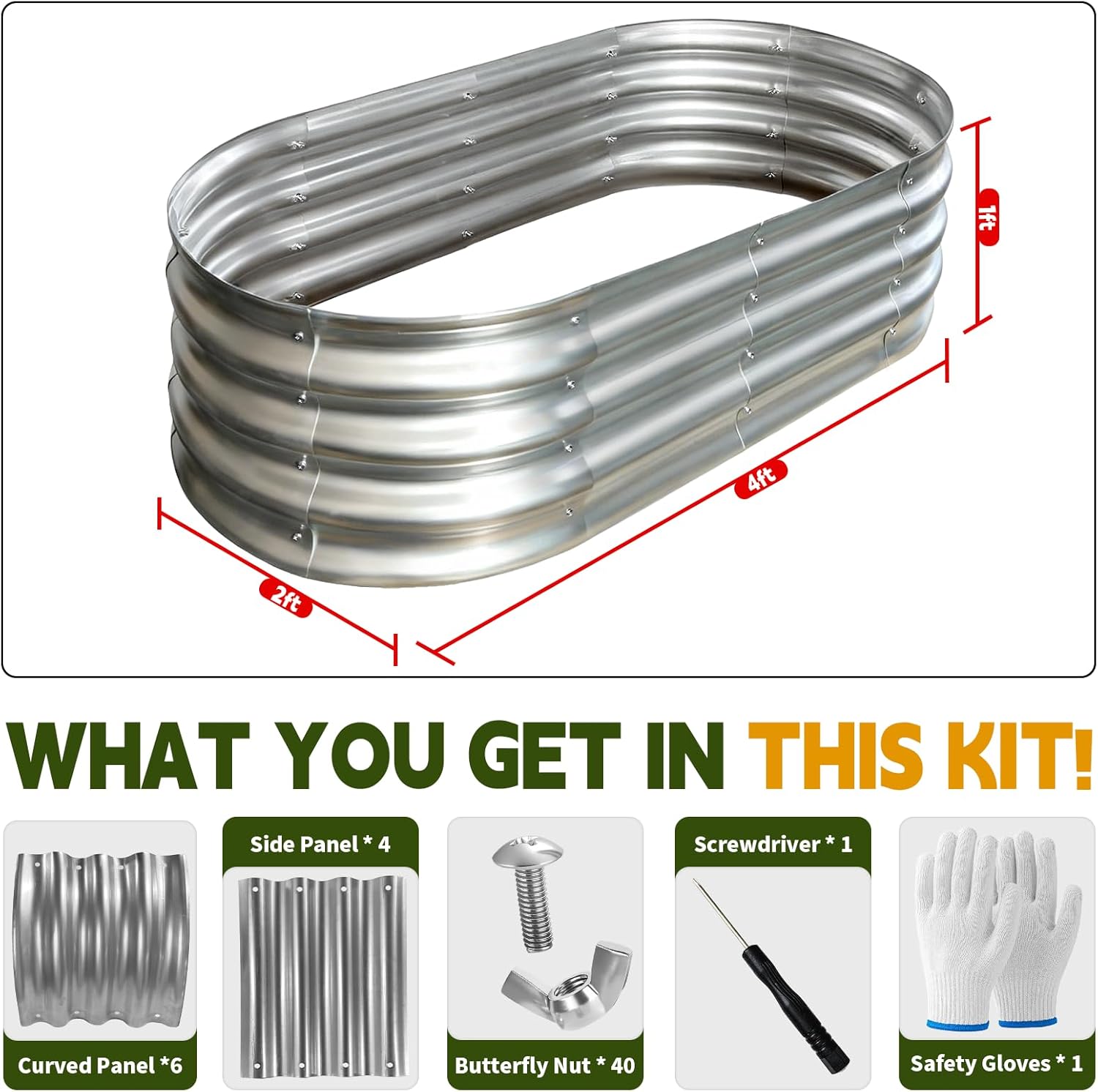 Galvanized Raised Garden Bed Outdoor, Large Raised Bed for Gardening, 4x2x1ft Metal Planter Box for Vegetables, Fruits, Flowers, Easy Assembly with Wing Nuts & Safe Rolled Design, Silver - Image 5