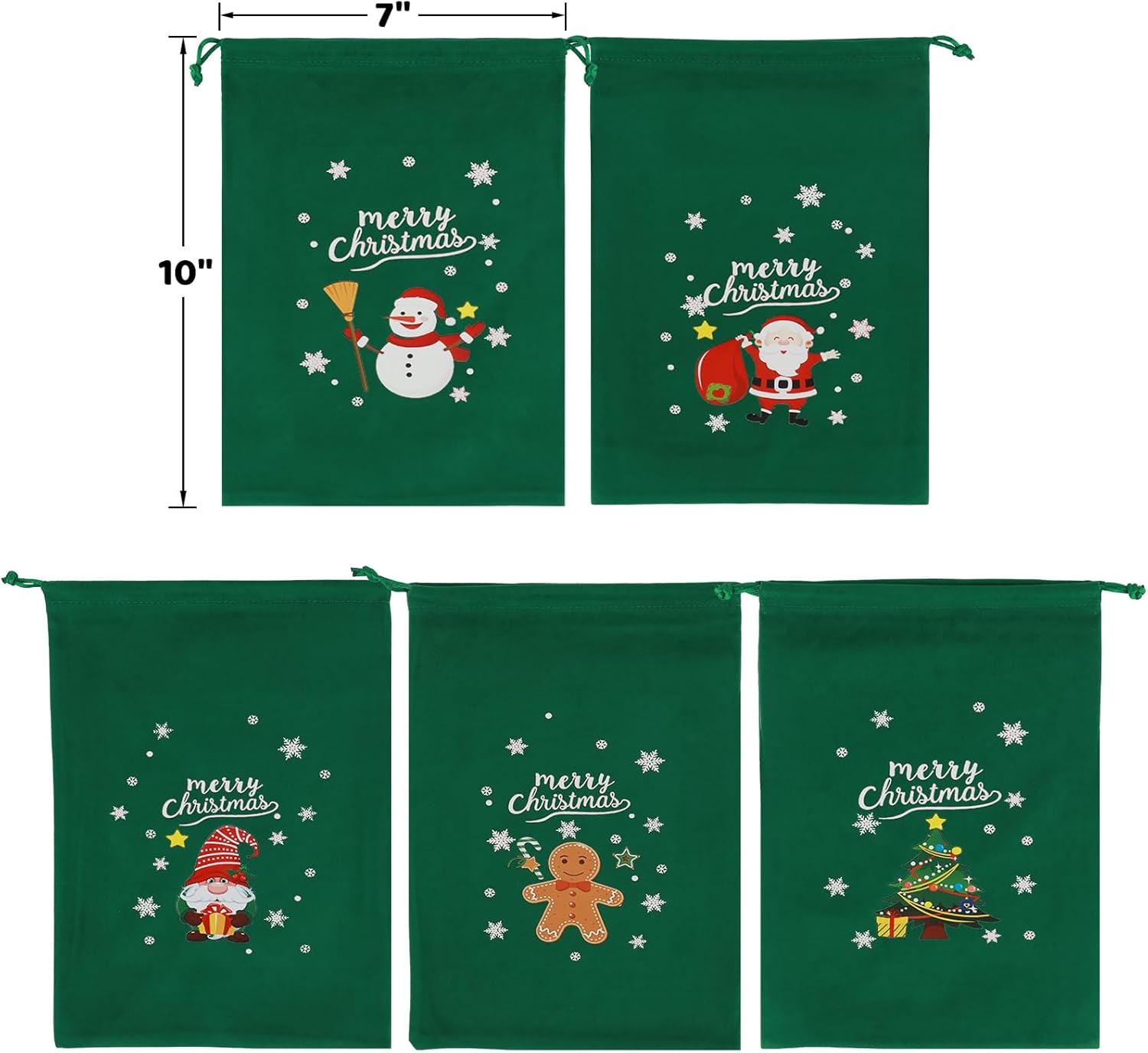 Tapleap Christmas Gifts Bags - 50Pcs 7x10 Green Velvet Drawstring Pouches Bulk, Goodie Bags For Wrapping Holiday Party Treat, DIY Craft, Souvenirs For Children, Co-workers, Small Business Customers