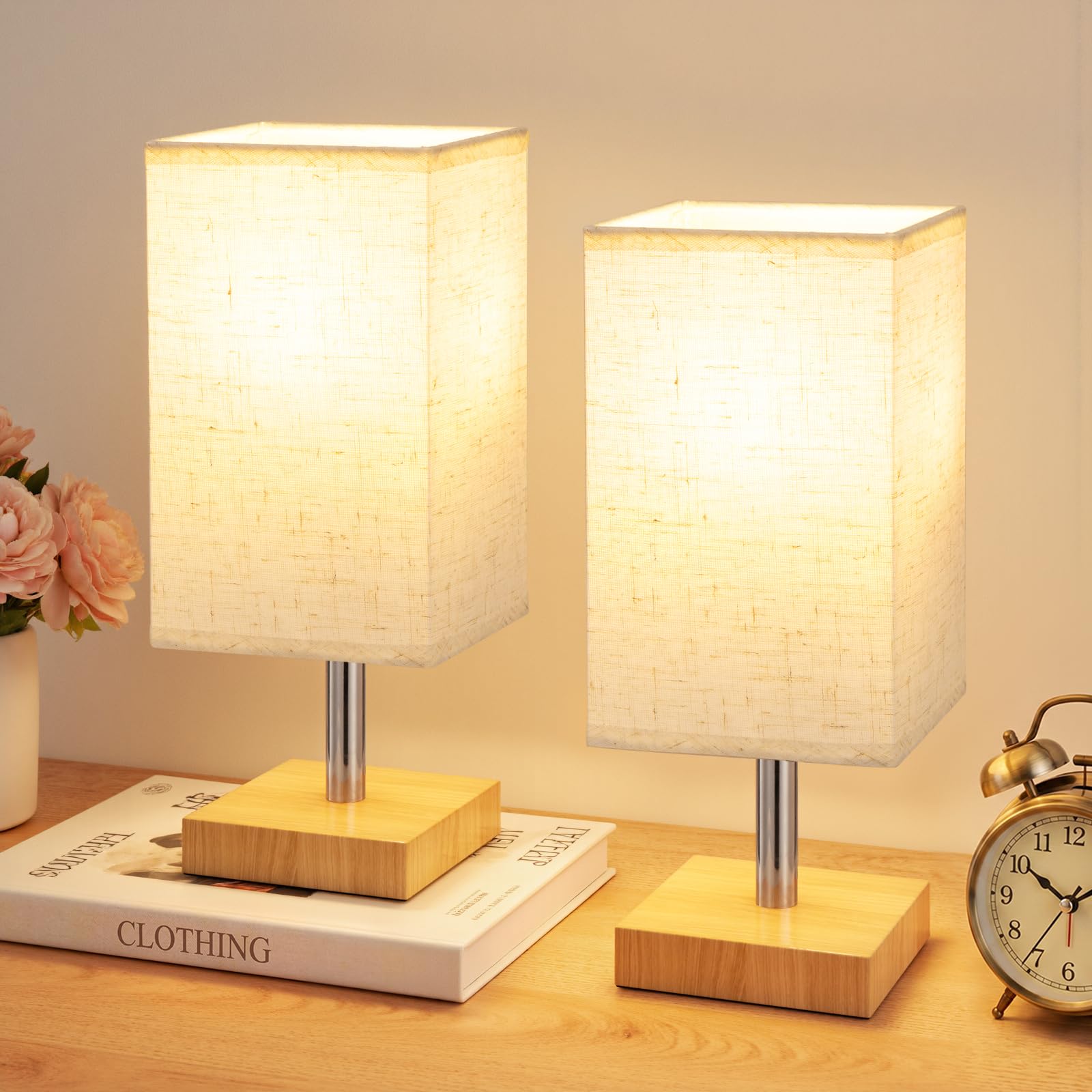 PreeOtti Bedside Lamps Set of 2, Bedside Table Lamps for Bedroom/Living Room (Bulbs Included)