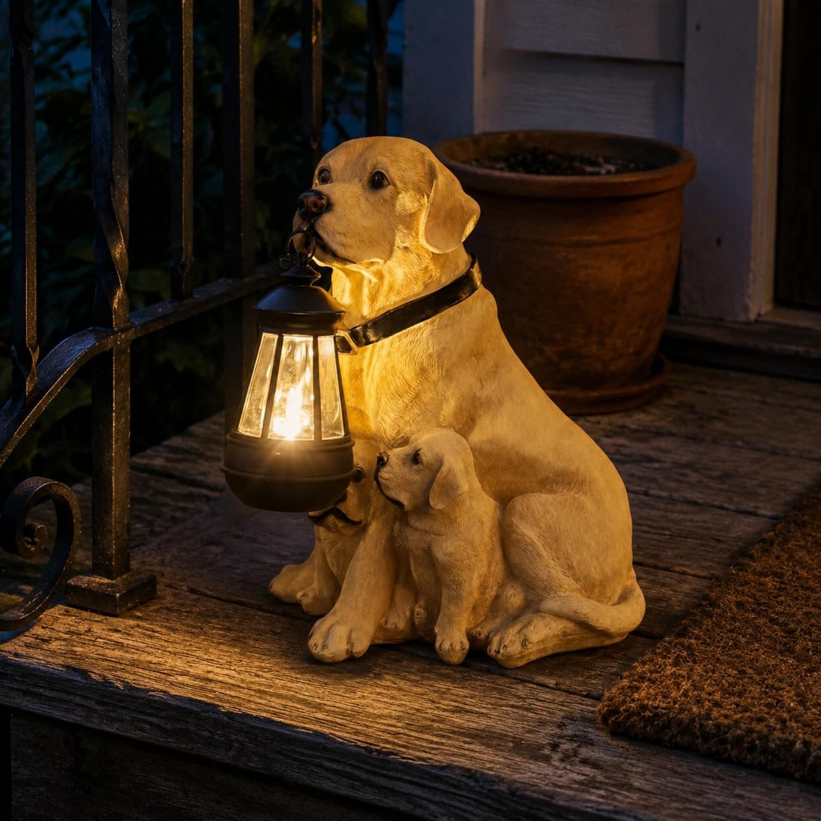 Figura de Perro con Farol Solar Adorno de Perro con Luz Solar Decoración Nocturna Figura Cachorro Farol para Jardín, Golden Retriever