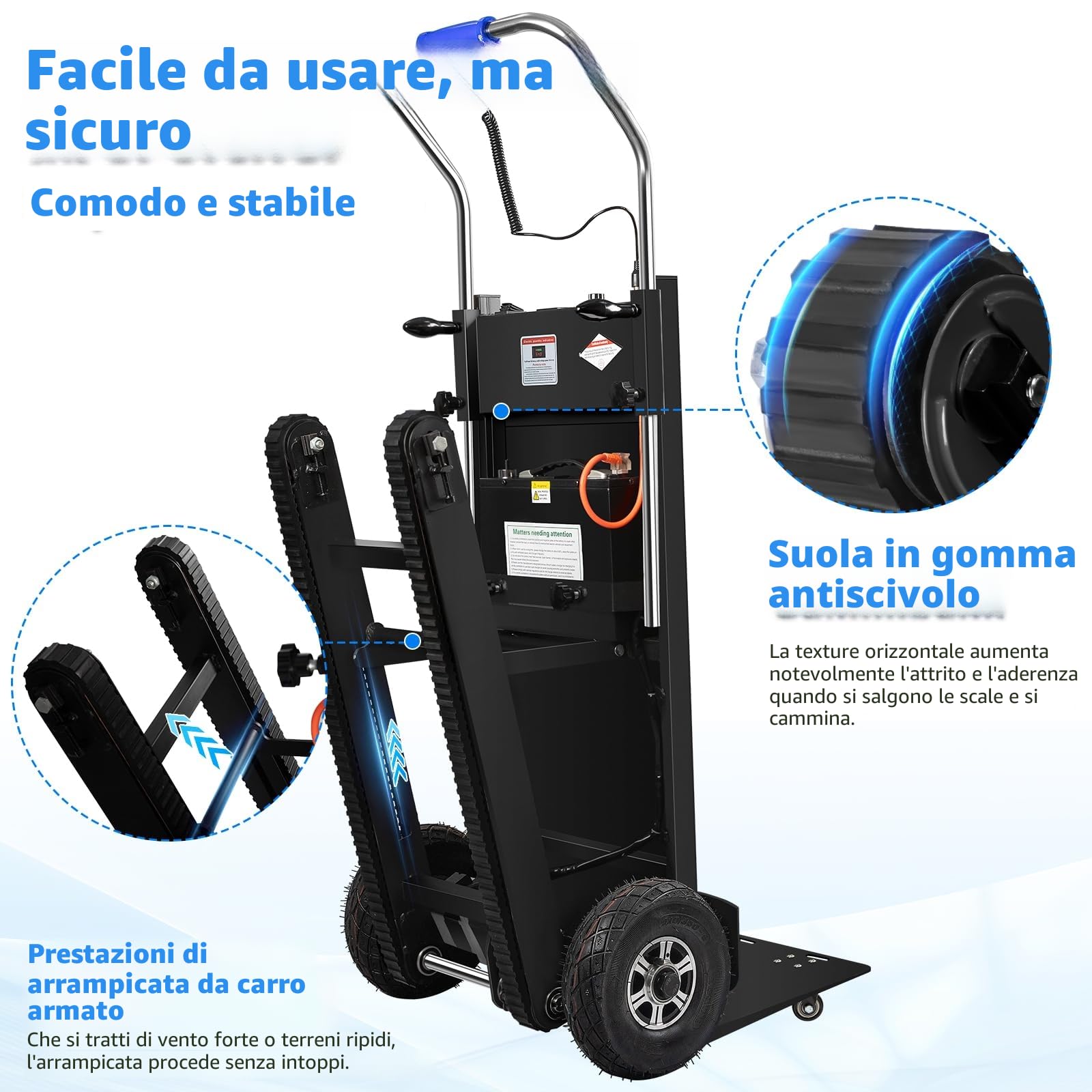 Afitdon Carrello elettrico da 1250 W, con capacità di carico di 408 kg, per scale e discese, con corda di sicurezza e pompa ad aria, per il trasporto di mobili 4D2