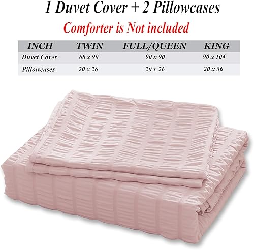 Miniatura 7 de Bowavat Seersucker - Juego de funda de edredón tamaño matrimonial  Queen 100  microfibra lavada de 3 piezas juego de ropa de cama suave y lujoso con