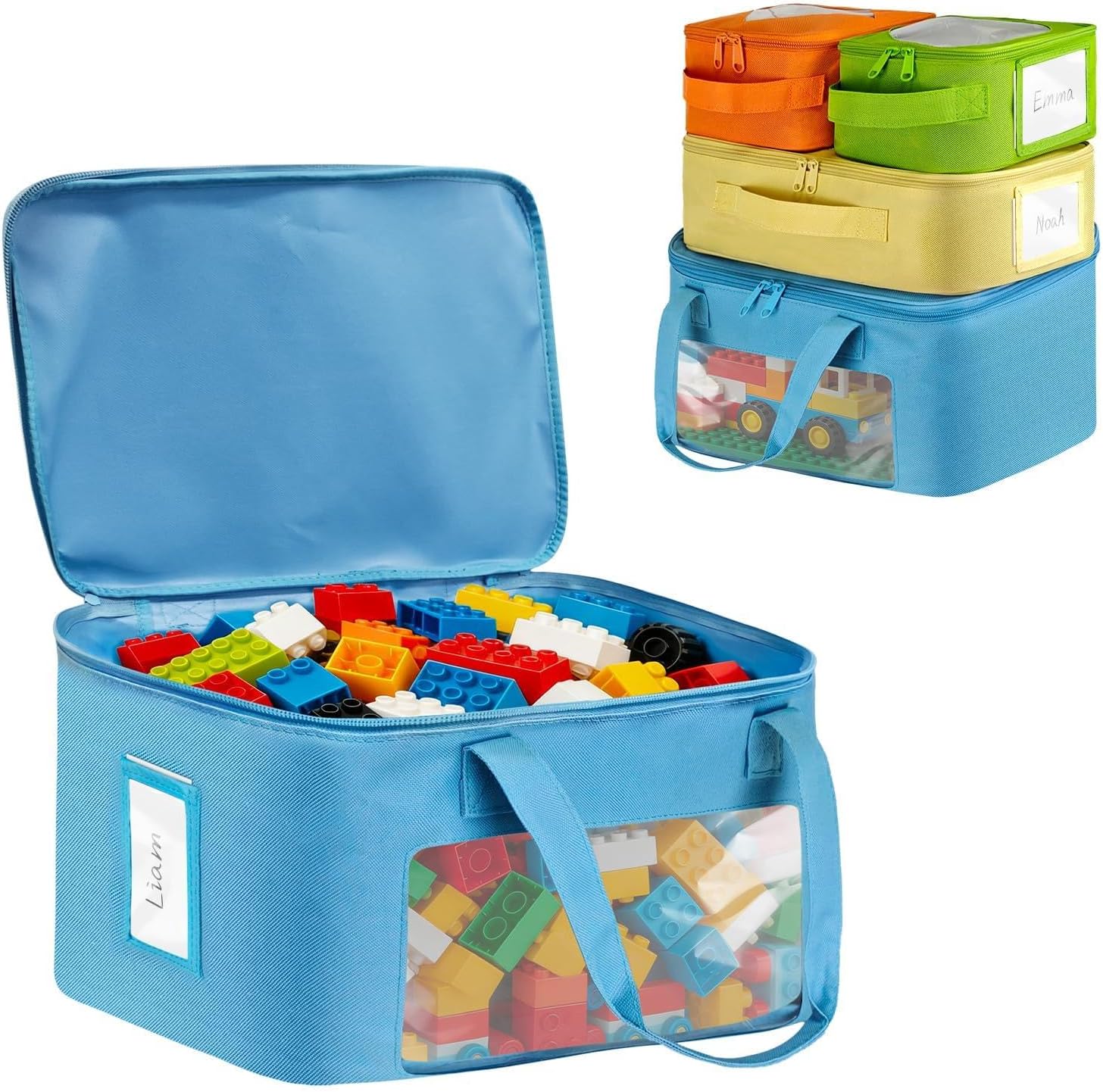 Set of 4 Visual Toy Storage with Individual Labels Building Blocks Puzzle Storage for Children Waterproof Storage Bath Toy for Toys Stationery Dolls