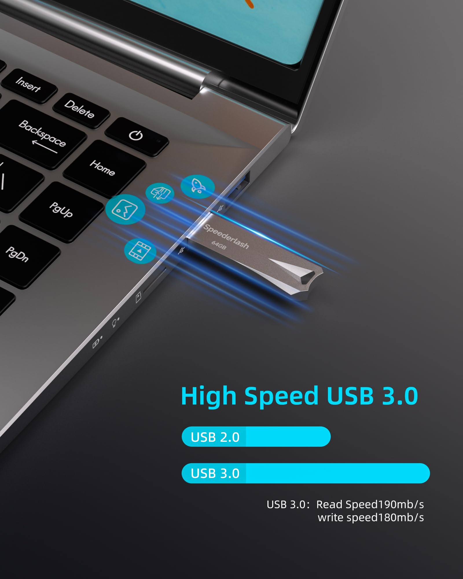 Speederlash - Chiavetta USB 3.0 da 64 GB, ad alta velocità, velocità di lettura 200 MB/s, involucro in metallo resistente, espansione di archiviazione per foto, video, audio auto, chiavetta di memoria