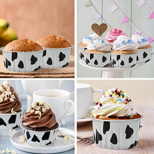 Miniatura 4 de 100 vasos de aluminio con tapas, 5 onzas desechables Ramekin para hornear, moldes para magdalenas, mini moldes de papel de aluminio para cupcakes