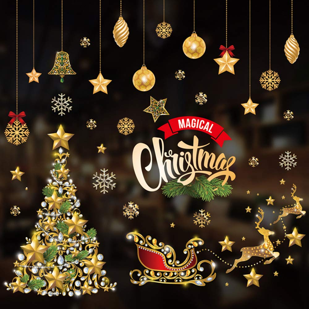 Christmas Window Sticker Static PVC Stickers for Home Office Xmas Winter Holiday Party Reusable Removable Christmas Window Cling Sticker for Window Decoration