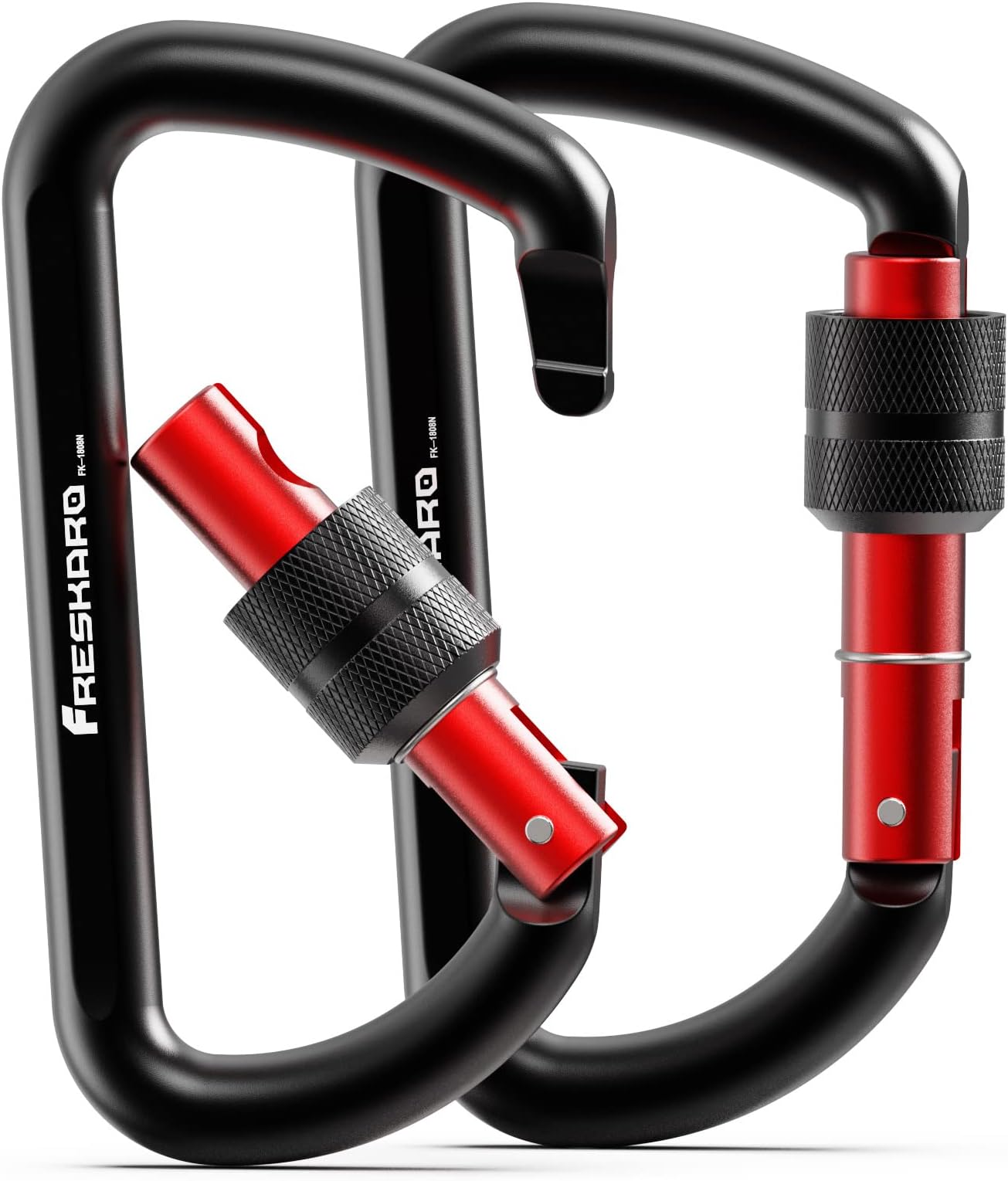 FresKaro 3inch Locking Carabiner Clips, Weight Rating 1224kg, Screw-gate Aluminum Carabiners Heavy Duty, for Hammocks, Yoga Swing, Camping, Keychain, Locking Dogs, Black