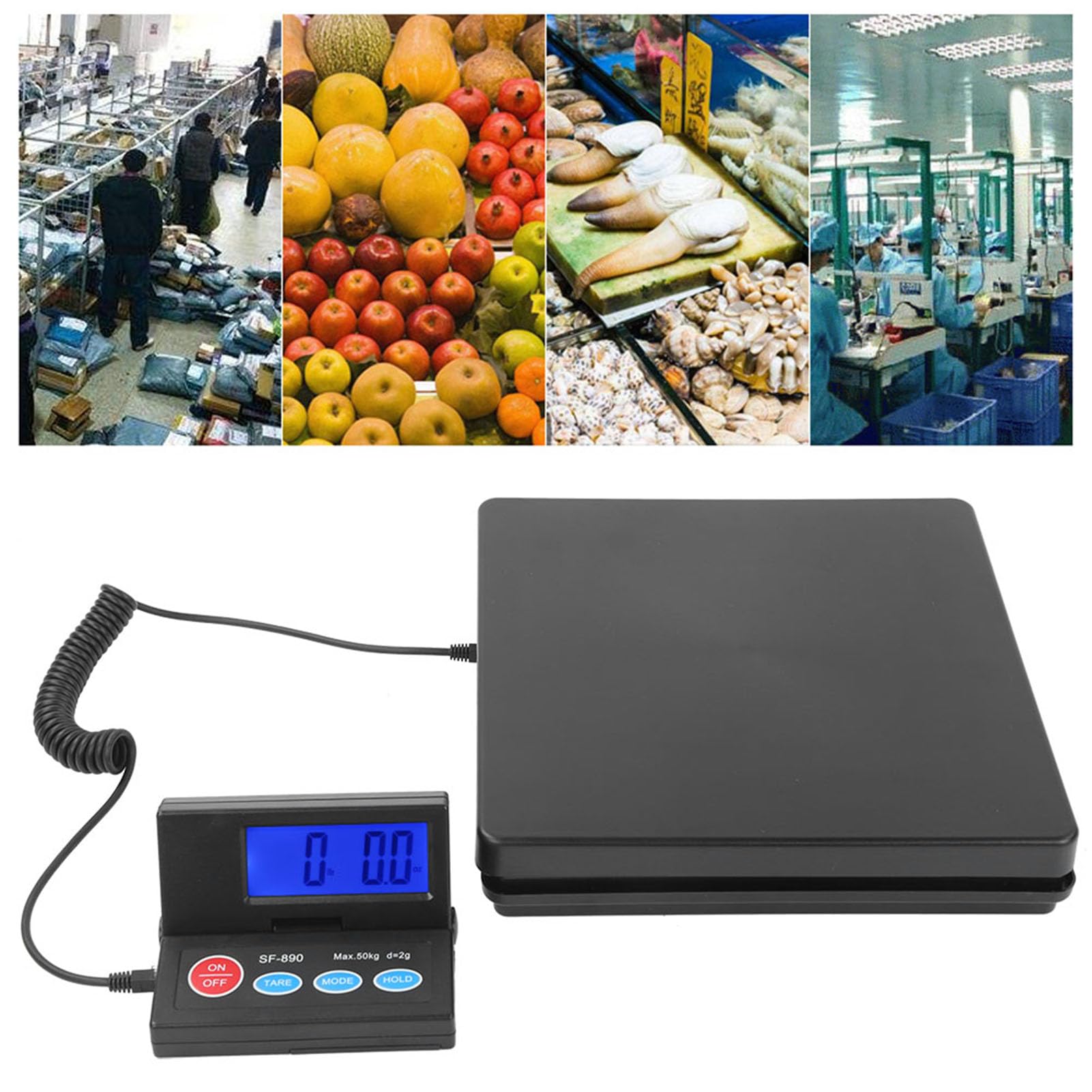 Báscula postal de 50kg 2g, báscula de envío portátil con adaptador de corriente