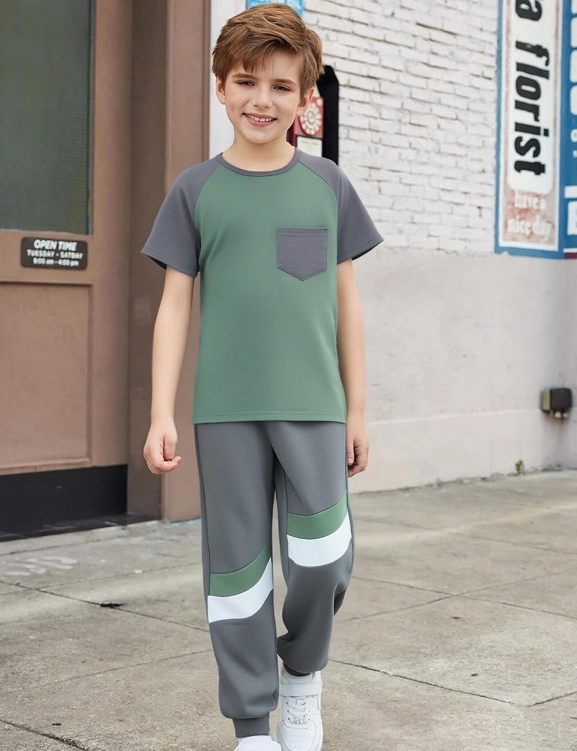 Boys Clothes,Boy outfits 2-Piece Raglan Color blocking Short-Sleeve T-Shirt Color blocking Pant Boys Clothing Set image 5