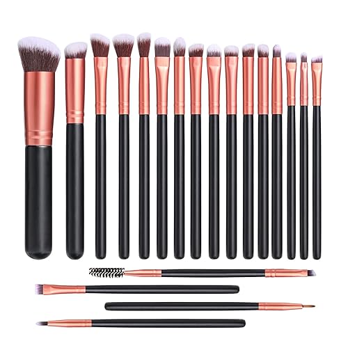 JPNK Juego de 20 brochas de maquillaje de oro rosa, delineador de ojos, pincel de mezcla de sombra de ojos, kit de brochas de maquillaje para sombra