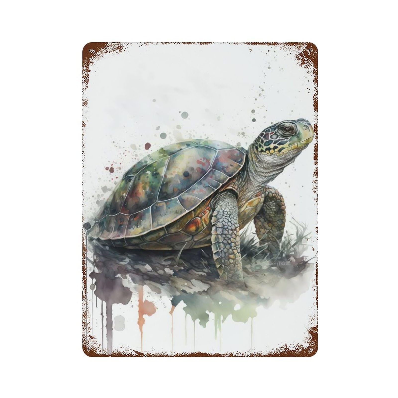 Turtle Watercolor Vintage Wall Sign 15.7"x11.8", Rust Effect Metal Decor for Cafe, Home Bar And Lounge Decor