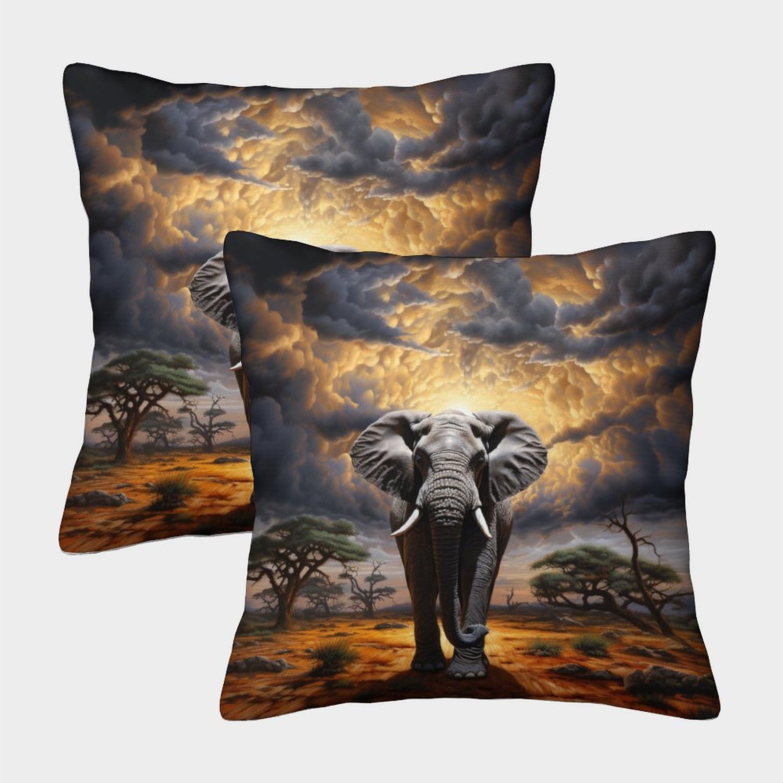Nraopevvd Style-4 Elephant Cushion Cover Set Of 2 Decorative Machine Washable Pillowcases Square Pillow Cases With Invisible Zipper Cushion Covers For Livingroom Sofa Bedroom Throw Pillow Cases 50X50cm