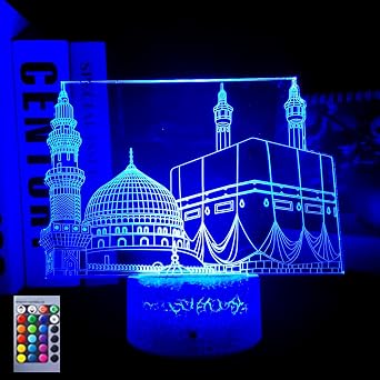 3D Muslim Allah Islamic led Night Light Lamp Illusion Night Light 16 Color Changing Table Desk Decoration Lamps Gift Acrylic Flat ABS Base USB Cable Toy