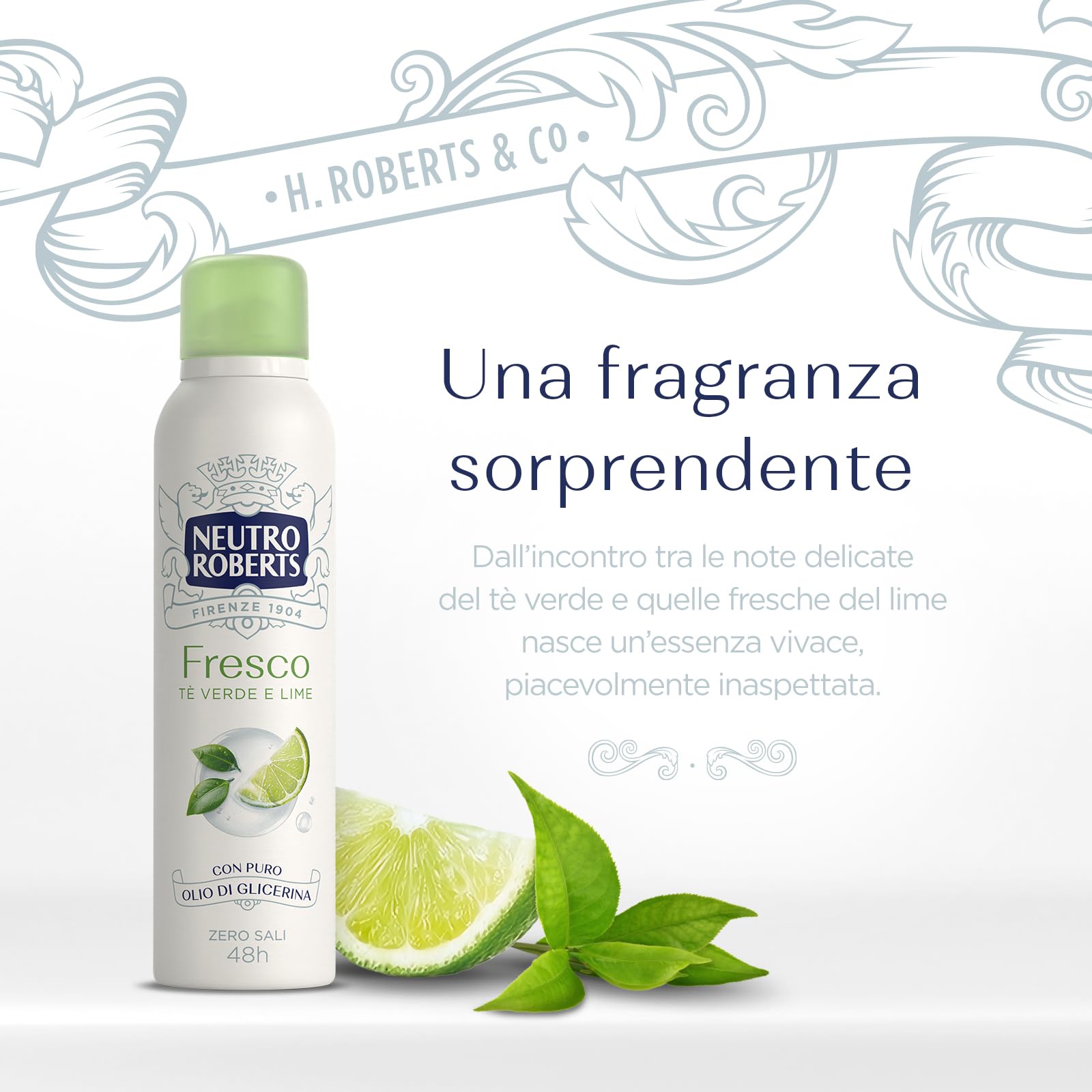 Neutro Roberts, Deodorante Spray Fresco Verde, Té Verde e Lime, Zero Sali di Alluminio, Zero Macchie, con Puro Olio di Glicerina, Deo Uomo e Donna, Dermatologicamente Testato, 48h - 4 Pezzi da 150 ml