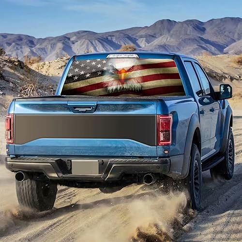 Miniatura 2 de Calcomanías para ventana trasera para camiones, calcomanías de ventana de bandera estadounidense, diseño de águila calva, calcomanías de vinilo