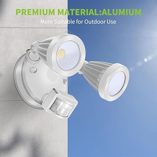 Miniatura 6 de Luces exteriores con sensor de movimiento de 2500 lúmenes, luz de inundación al aire libre con doble cabeza, 5000 K, todo el material de aluminio,