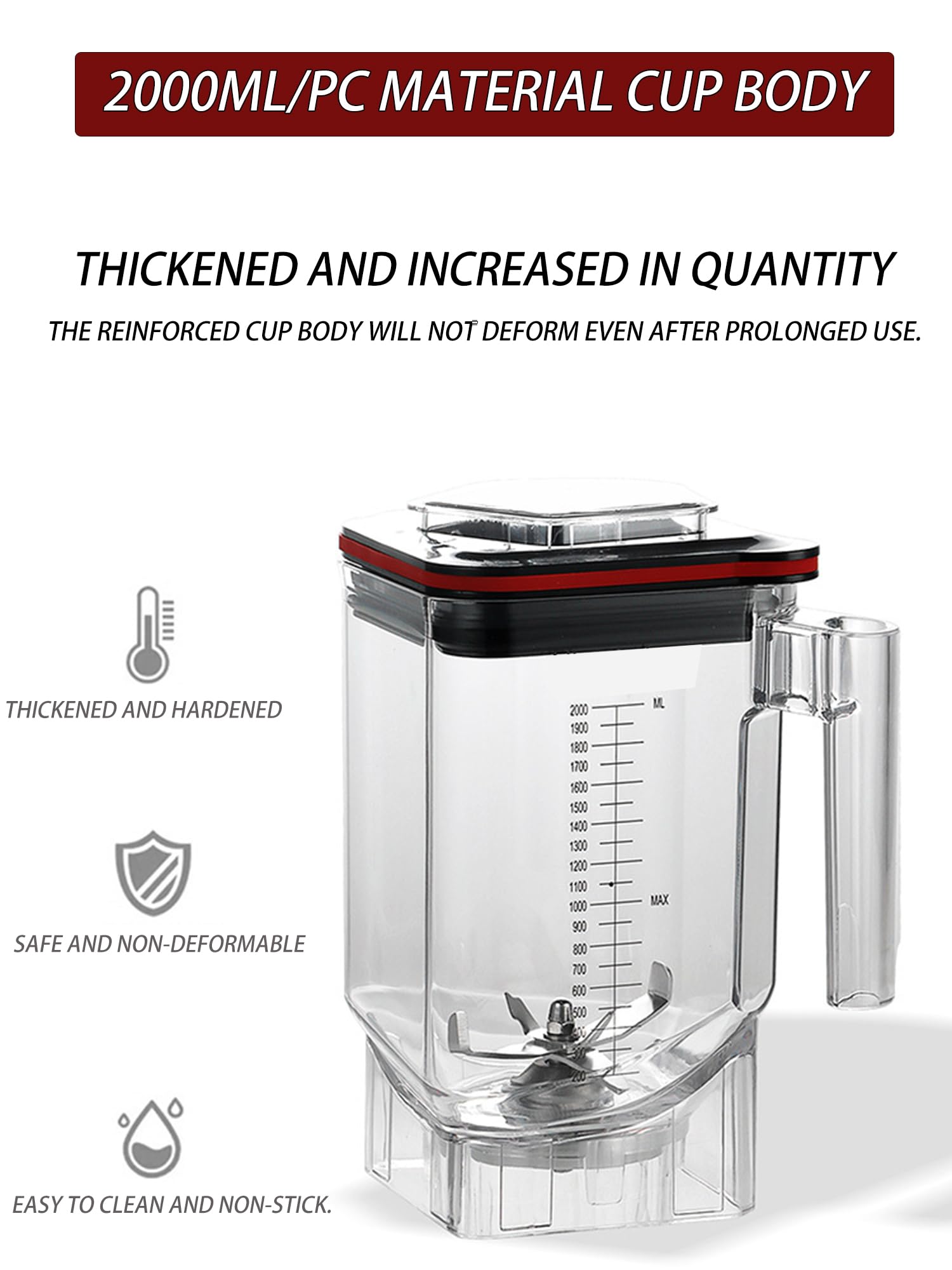 Blender do lodu do mrożonych napojów - 2000W elektryczny blender z dźwiękoszczelną osłoną, inteligentnym panelem, kubkiem 2000 ml do smoothie, orzechów, lodu i owoców