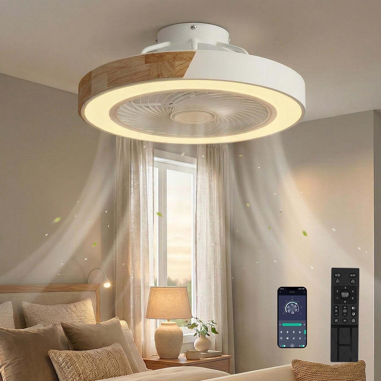 Dato B Ceiling Fans With Lights Remote Control, 6 Speeds And Dimmable Ceiling Fan Light, Quiet Led Fan Lights For Edroom Living Room Dining Room (B)