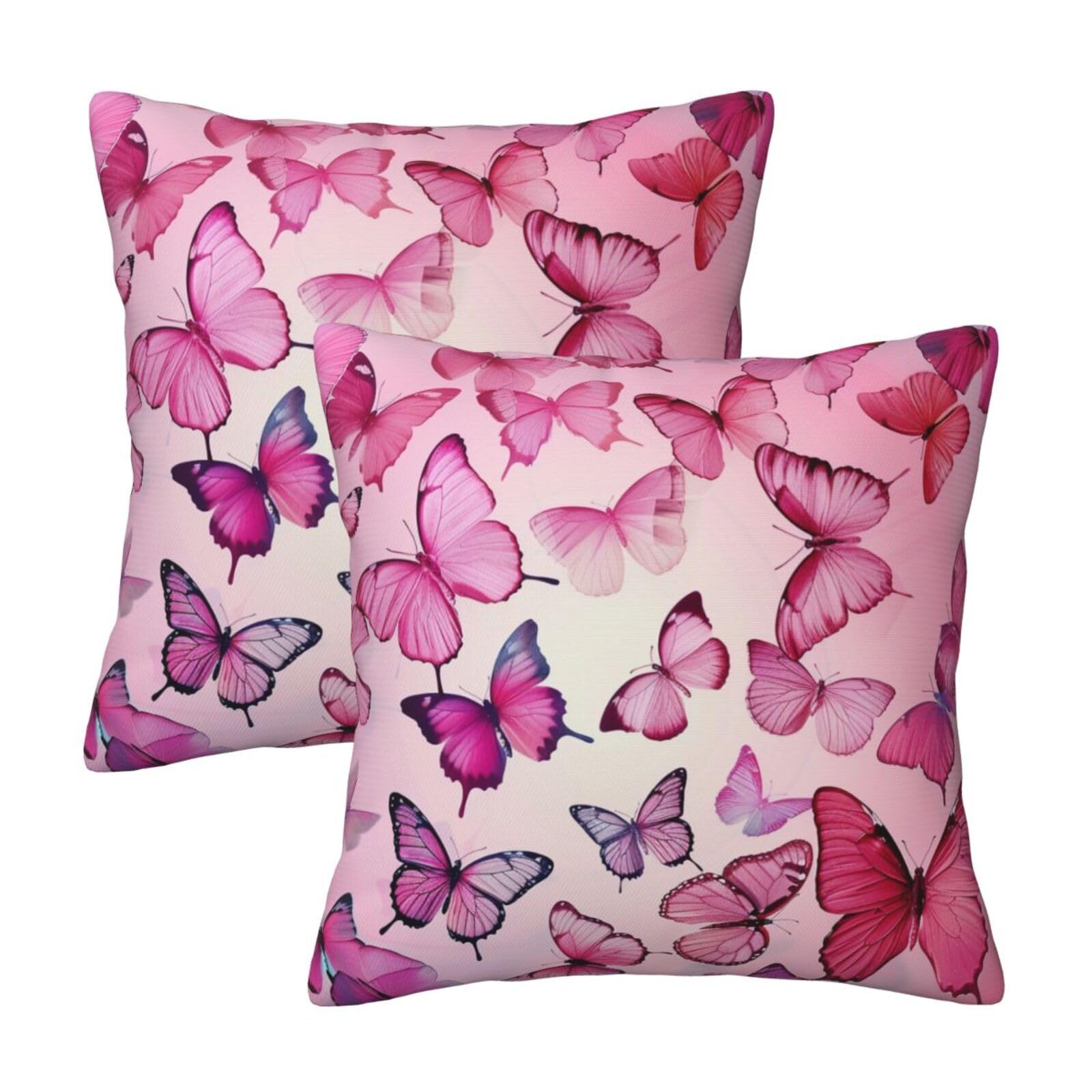 kkvhhyuo Butterflie Print Pillow Covers Set of 2, Square Decorative Cushion Covers with Hidden Zipper, Throw Pillow Cases for Living Room Sofa Bed Chair, 50x50 cm