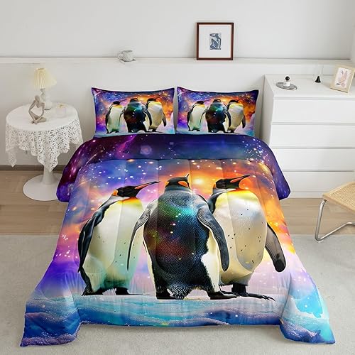 Feelyou Penguin Comforter Set Galaxy Cartoon Penguin Bedding
