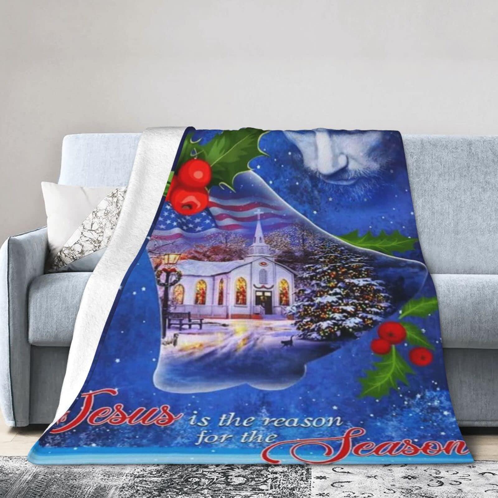 Lsjuee Christmas Flannel Fleece Blanket 50"X40" Jesus is The Reason for The Season. Christmas Bed Throw Blanket Weighted Ultra-Soft Travel Winter Blankets for Mens Keep Warm