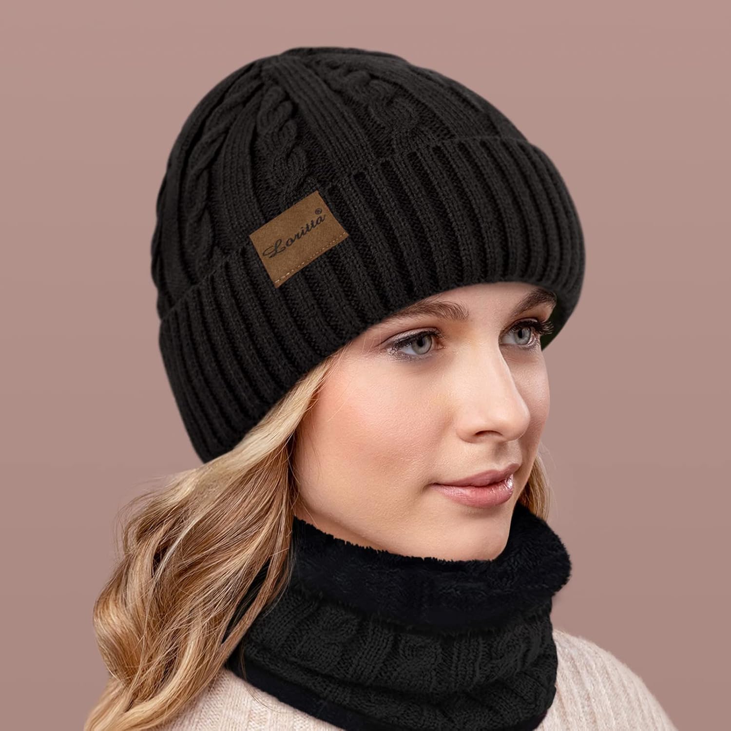 Loritta 3 Pieces Winter Hats for Women Scarf Touch Screen Gloves Set Thick Warm Fleece Lined Beanie Hat Gifts - Image 6