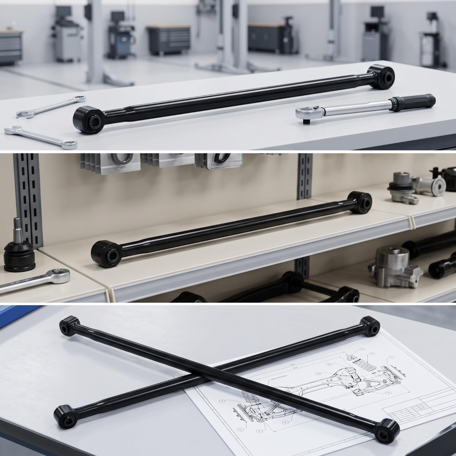 Braccio Sospensione Posteriore in Metallo Braccetto di Sospensione Posteriore Nero Ricambio per Autoriparatori, Officina