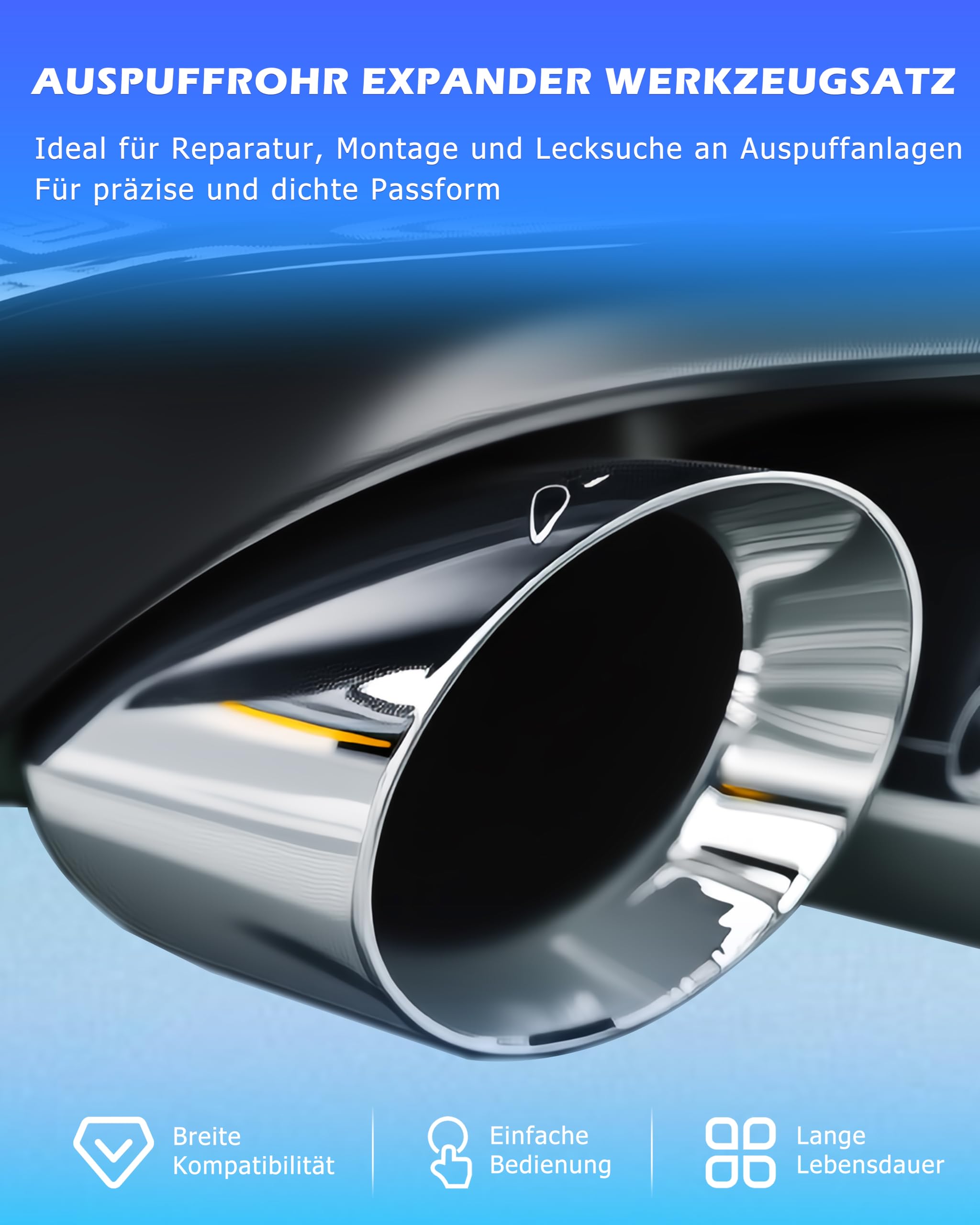 DAYUAN 3 TLG 1-1/8" bis 3-1/2" Universal Auspuffrohr-Expander | Auspuff Rohrweiter Set Rohraufweiter für Auspuffrohr Ø 29 bis 89 mm, Aufweiter für Auspuffrohre,hochwertigem Kohlenstoffstahl