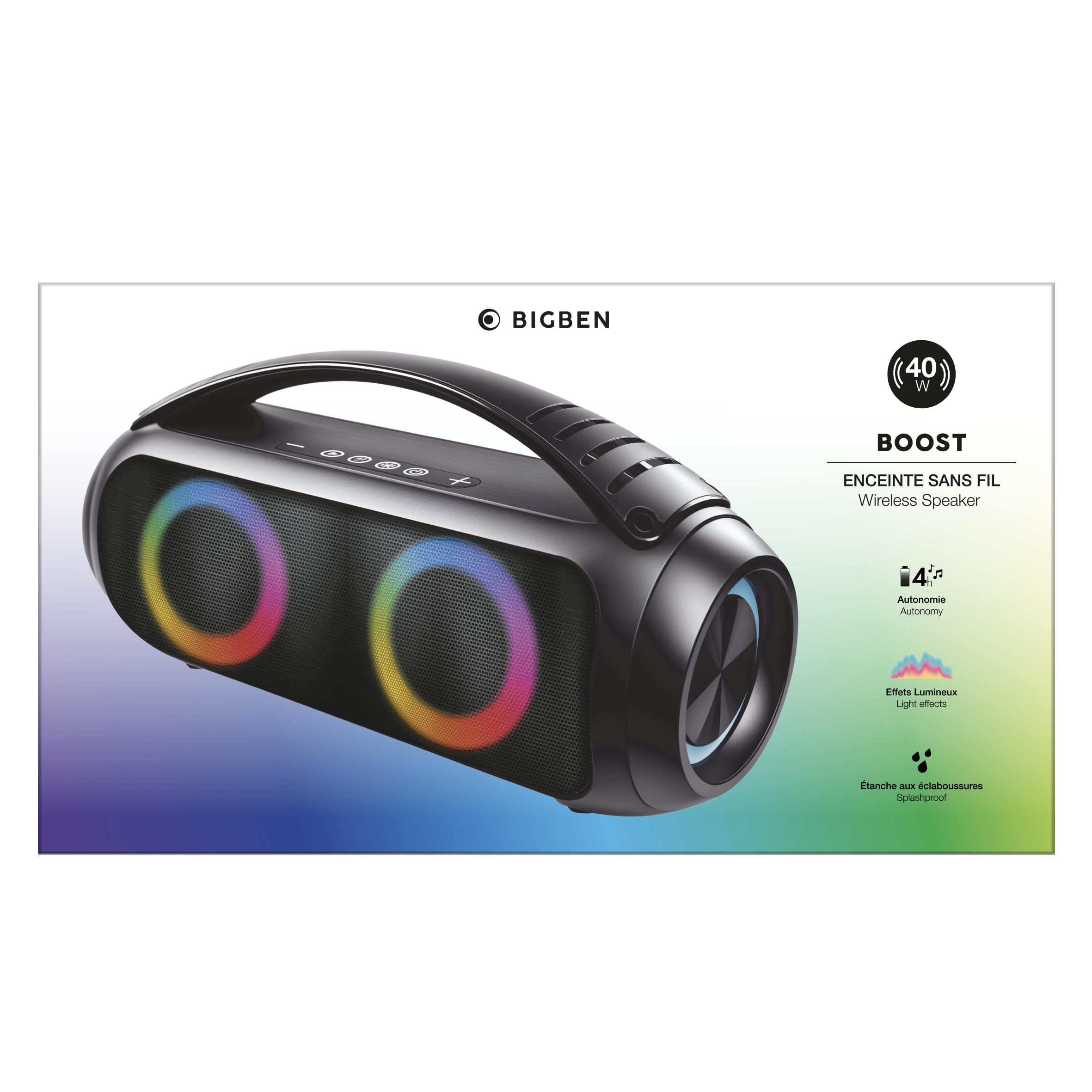 Enceinte Bluetooth® Boost Lumineuse & Etanche 40W Noir Bigben