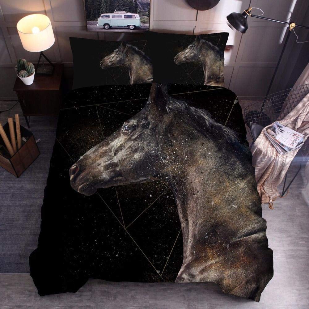Housse de couette cheval noir 3D 200x230, le cadeau idéal de style 8