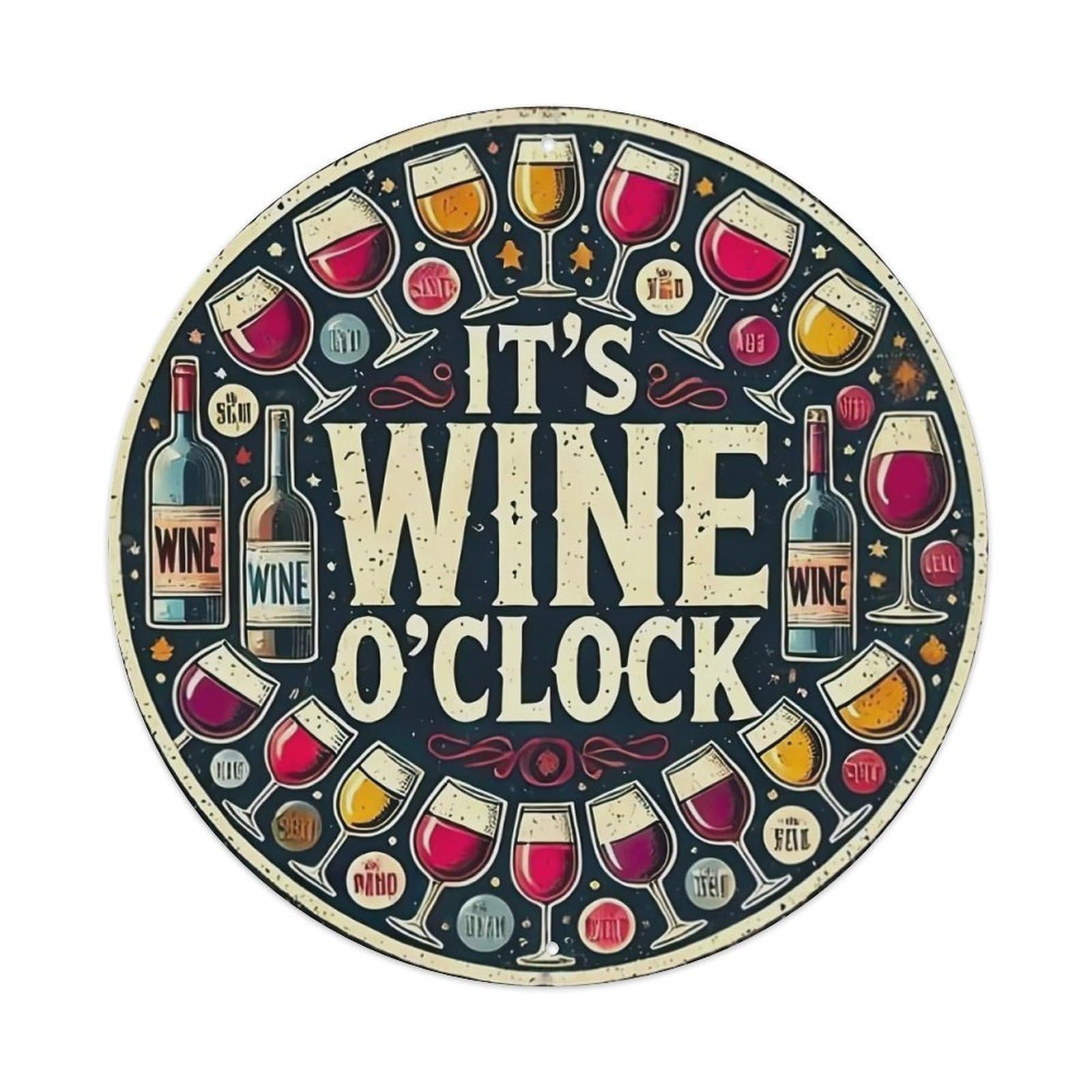 Happy Hour Wine O'Clock Metal Tin Sign