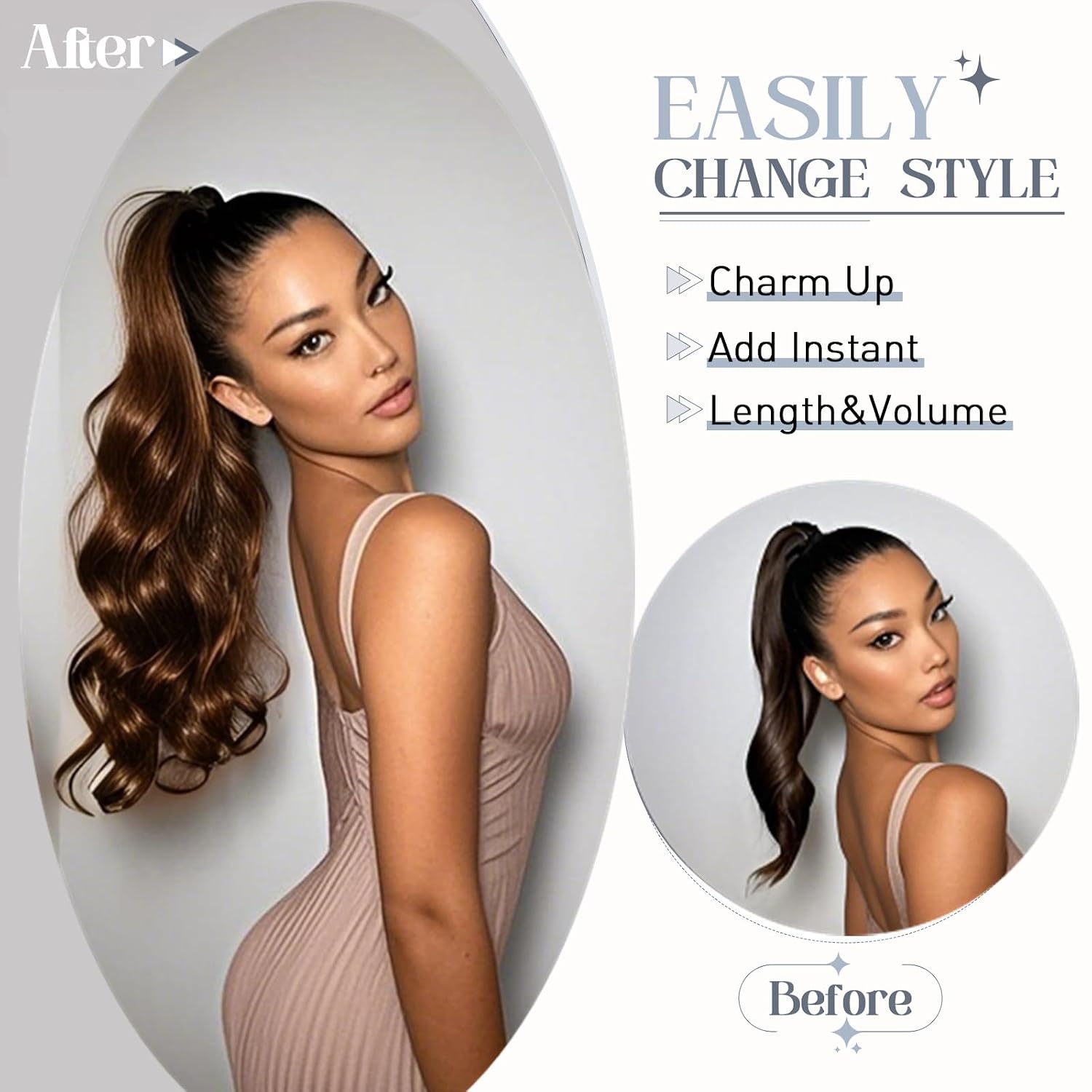Rich Choices Claw Clip Ponytail Extension Human Hair #4 Medium Brown Real Hair Ponytail Extension Balayage 14 Inch Clip In Long Ponytail Hair Extensions Straight For Women 105g One Piece