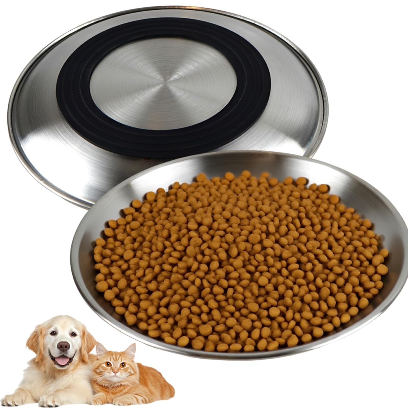 2 pcs Stainless Steel Cat Bowl, Whisker Friendly Shallow Design, Non-Slip Dining Experience for Indoor Cats and Small Dogs, Dishwasher Safe Pet Dishes, Circular Shape 14 cm Diameter