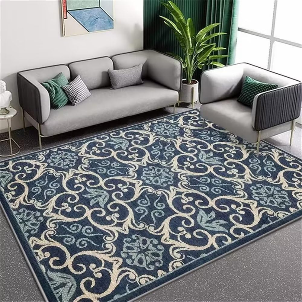 Tapis chambre bleu anti-acariens 80x120cm de salon géométrique