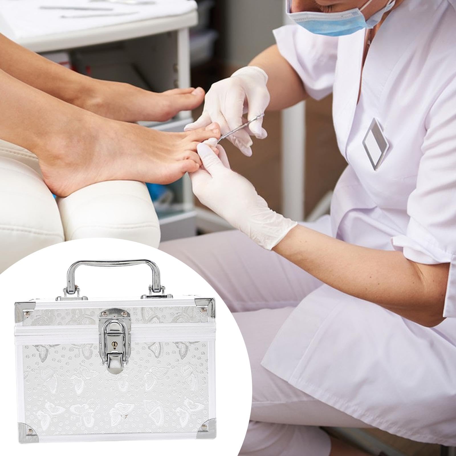 Harilla Valigetta porta attrezzi per pedicure, multiuso, a due strati, di grande capacità, per strumenti per il trucco, per la casa, per donne e artisti, Argento