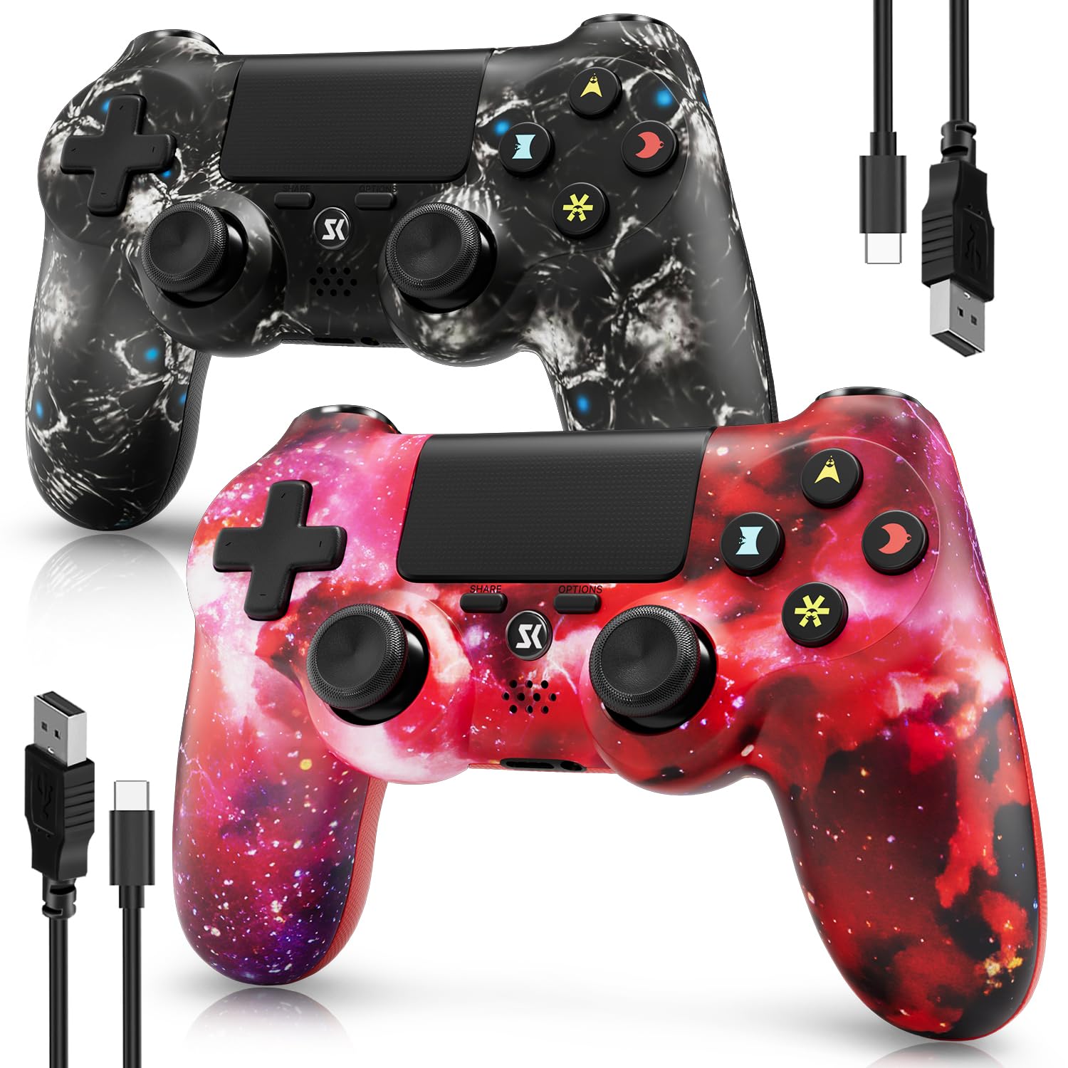 Controller for PS4, Wireless Controller 2 Pack for Sony PlayStation 4/Slim/Pro, Remote Control with Double Vibration/6-Axis Motion Sensor/Sensitive Touch Pad/Speaker & 3.5mm Audio Jack/800mAh Battery