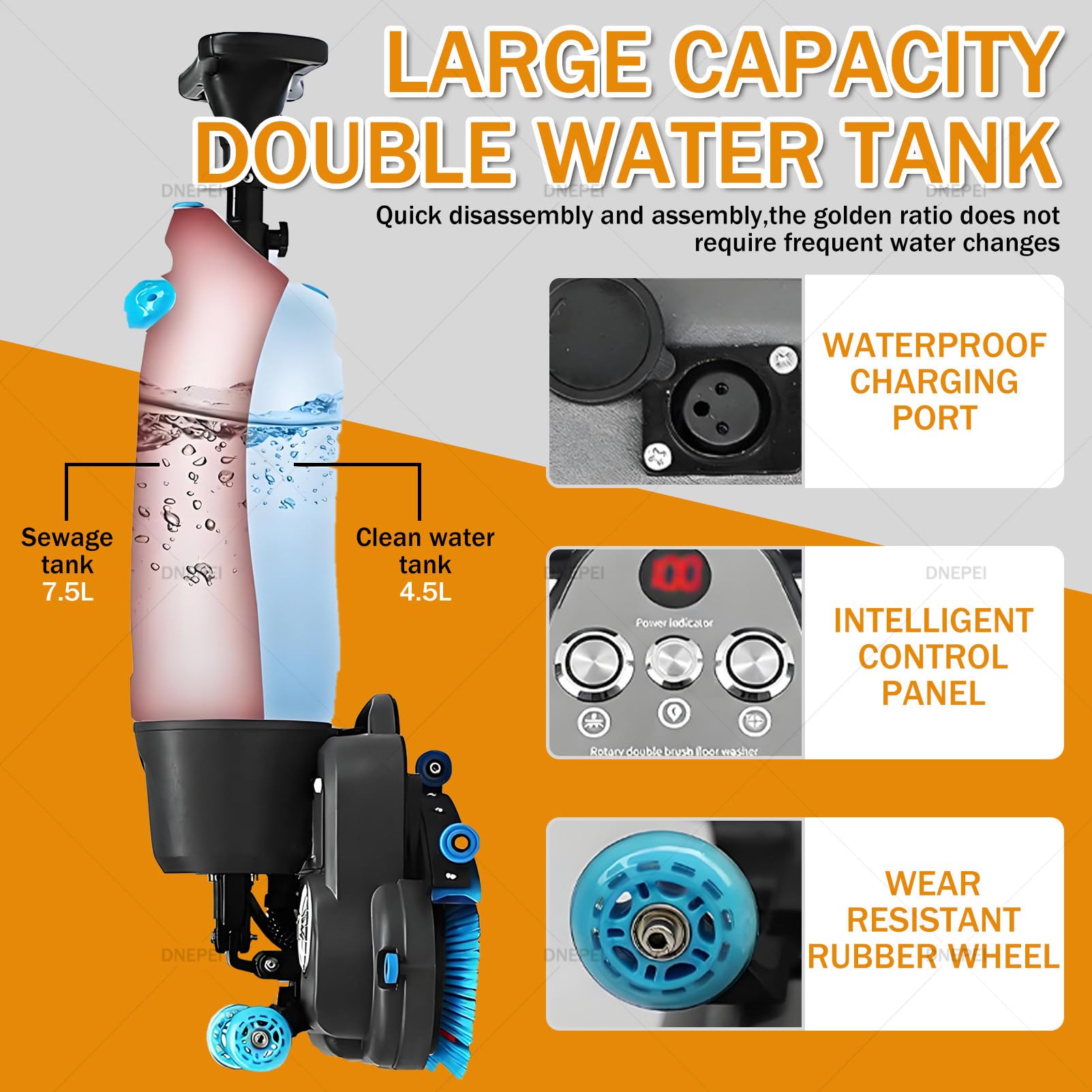 Fregadora de Suelos con batería de Larga duración, máquina Comercial inalámbrica de 36 V, Ancho de Limpieza de 43 cm (17"), cepillos Dobles de 240 RPM, depósito de recuperación de 7 L Red