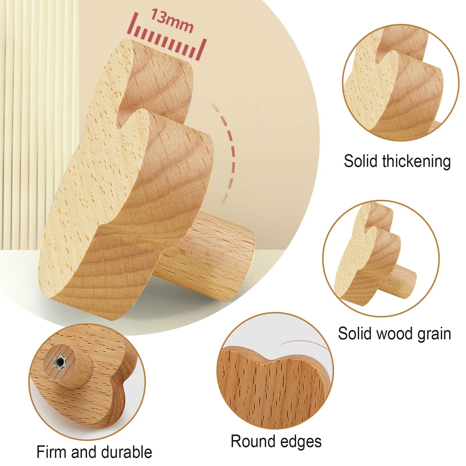 Perillas decorativas de madera con diseño de animales, pomos decorativos de madera para cajón, con tornillos M4 x 30 mm para armarios, cajones y muebles (20 unidades)