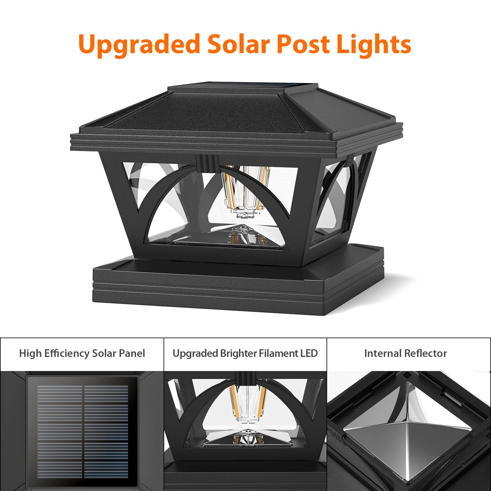 Solar Outdoor Post Cap Lights, 4 Pack Brighter Solar Post Lights Outdoor Waterproof, Fence Post Cap Lights Solar Powered Deck Post Lights Fit 4x4 5x5 6x6 Posts for Fence Deck Garden Decoration