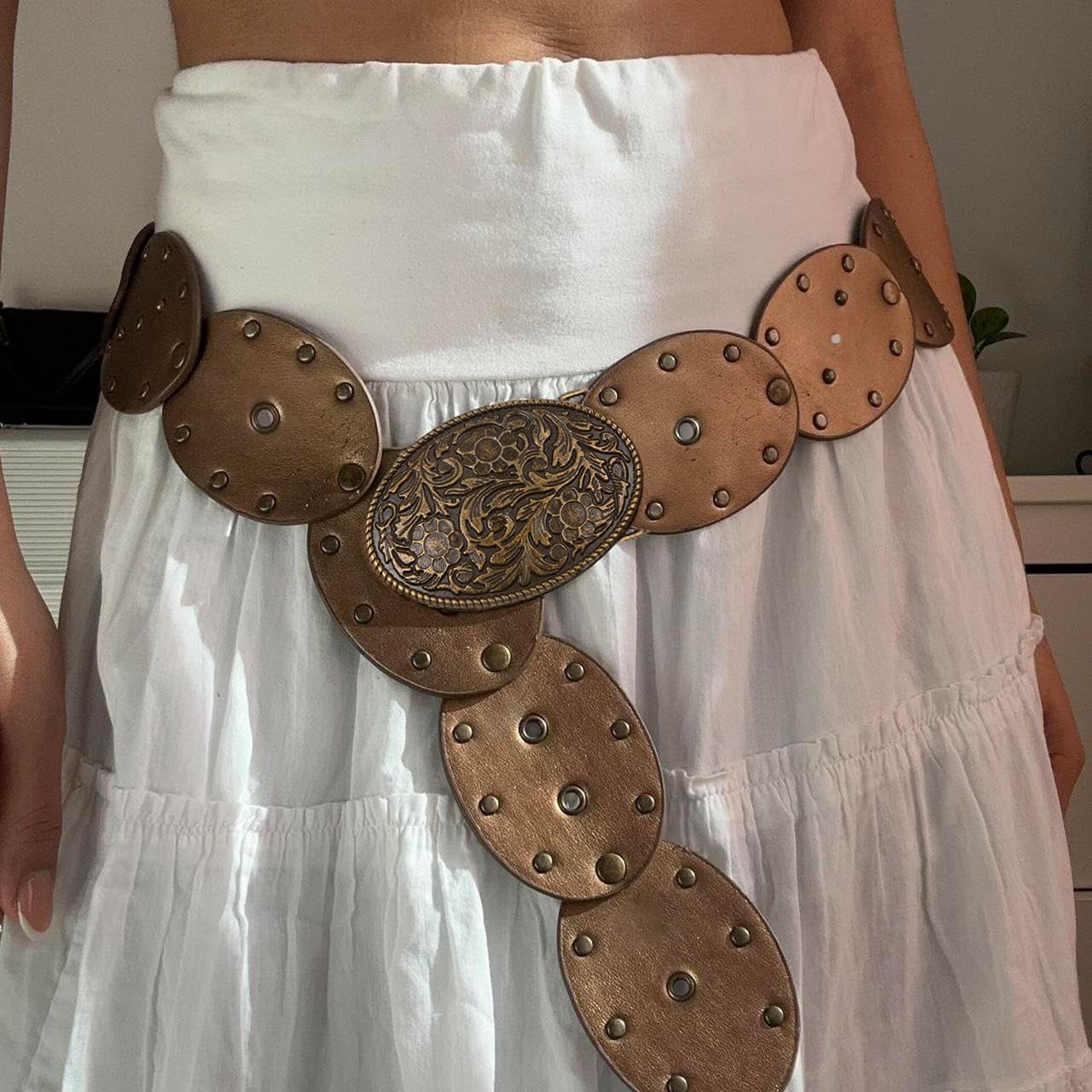 ABYOVRT Women Vintage Y2k Belt Concho Rivet Leather Belts
