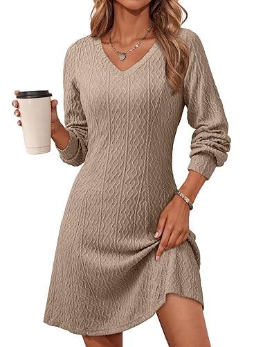 Dokotoo Dresses for Women Trendy V Neck Knit A Line