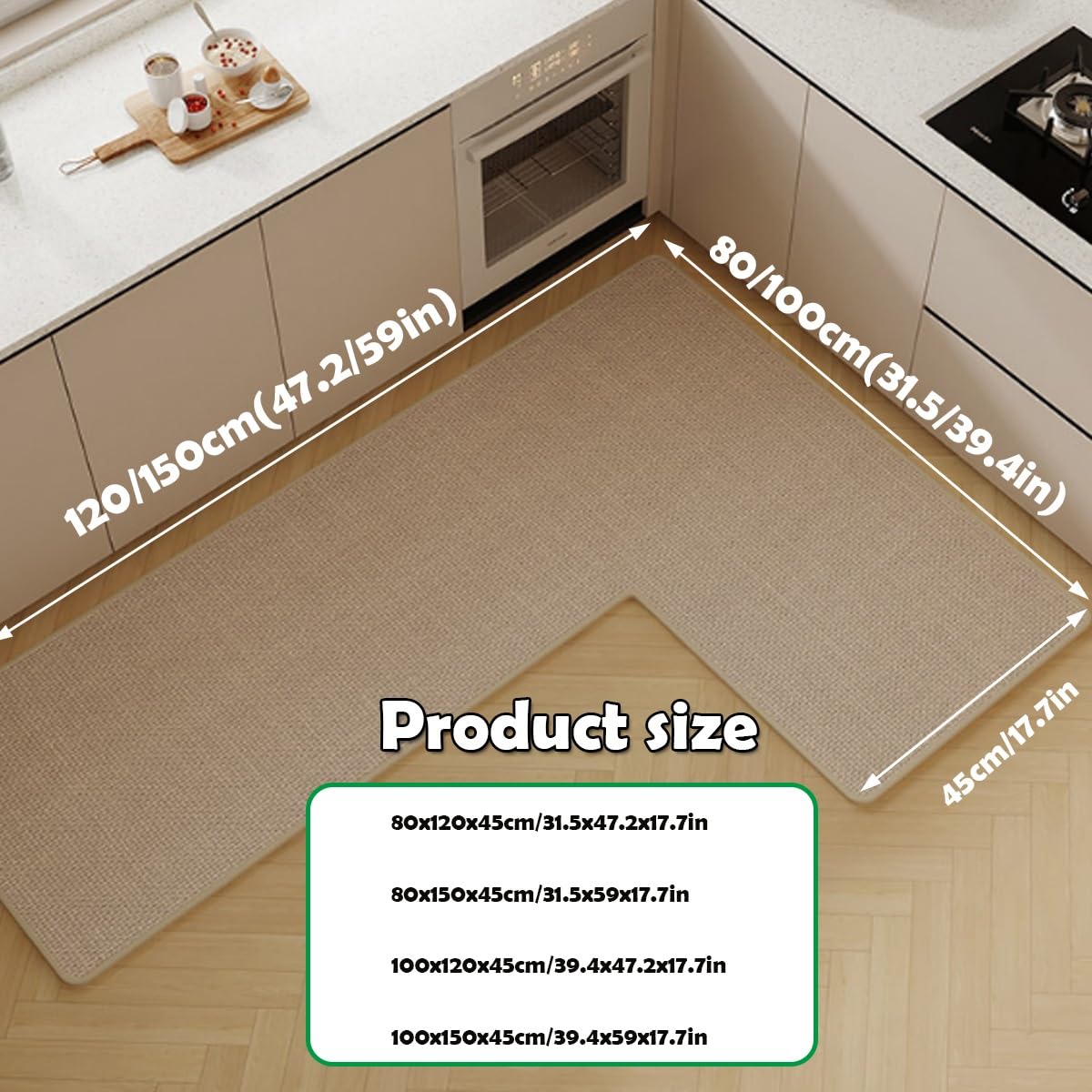 Tappeto da cucina antiscivolo, a forma di L, tappetino da cucina in gomma assorbente, impermeabile e lavabile, design ad angolo