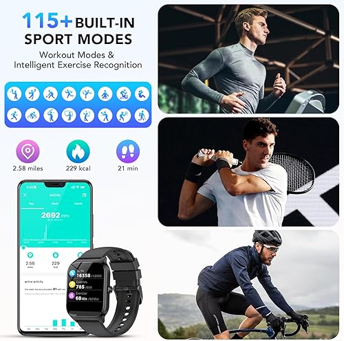 Miniatura 4 de Reloj inteligente para hombres y mujeres, rastreador de fitness HD de 1.85 pulgadas con llamadas Bluetoothcontrol de voz AI, impermeable IP68, 115
