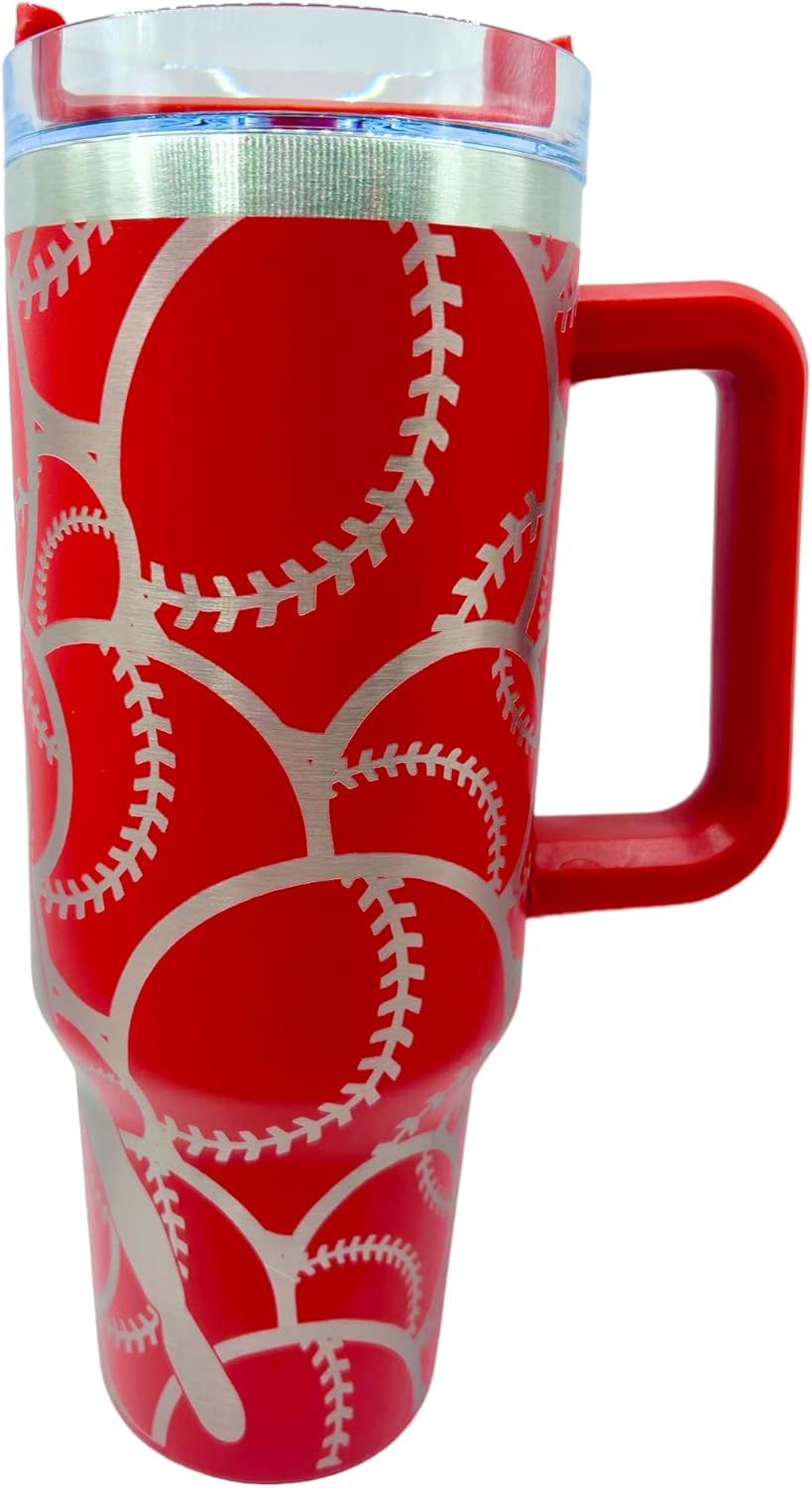 40 oz Baseball Laser Engraved Stainless Steel Tumbler, Red, CP-RED-LAZ-000217 - Image 3