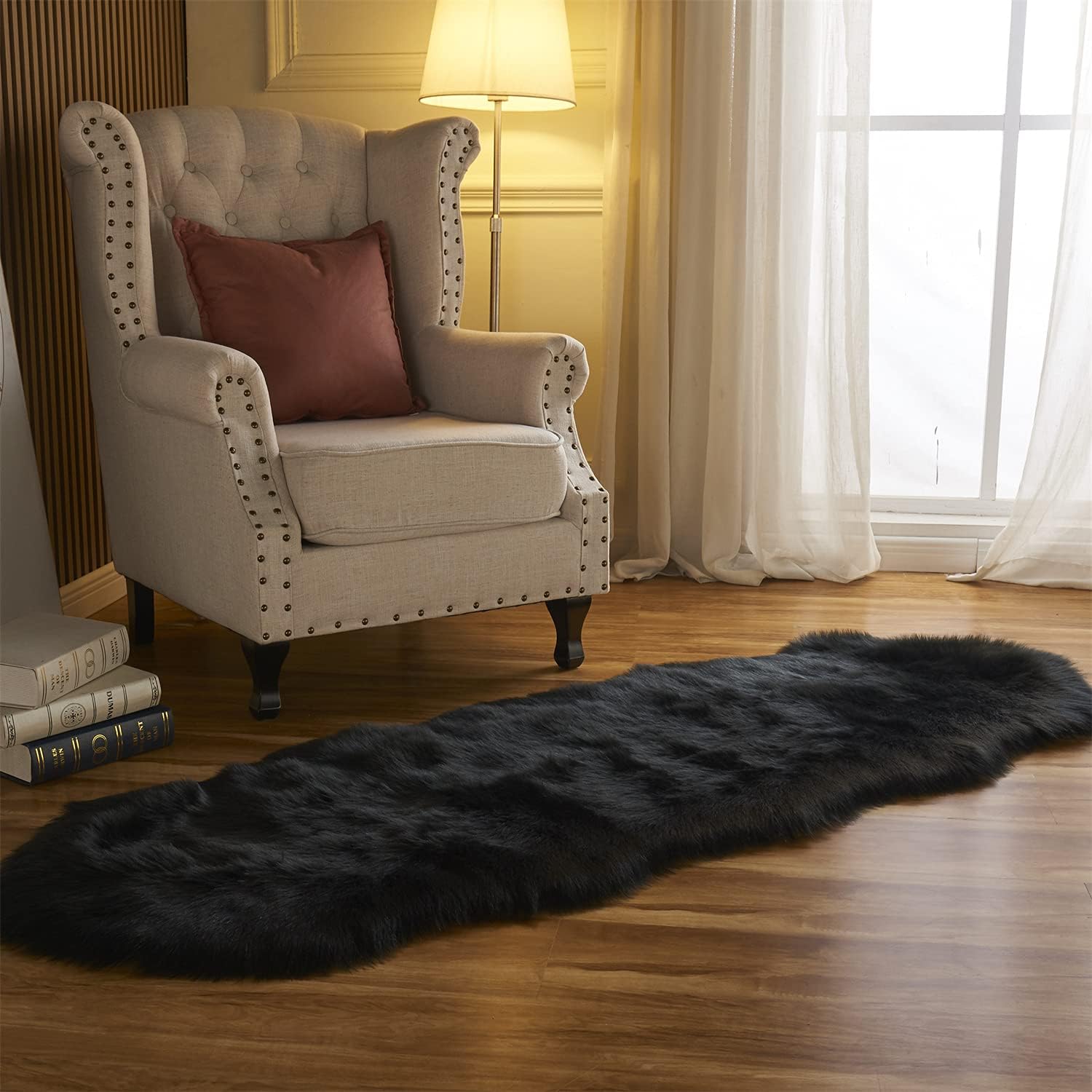 Arbosofe Faux Fur Sheepskin Rug Black Home Area Rug for Bedroom, Fluffy Small Fur Rug, Fuzzy Furry Shaggy Rug for Living Room 2 x 6 Feet
