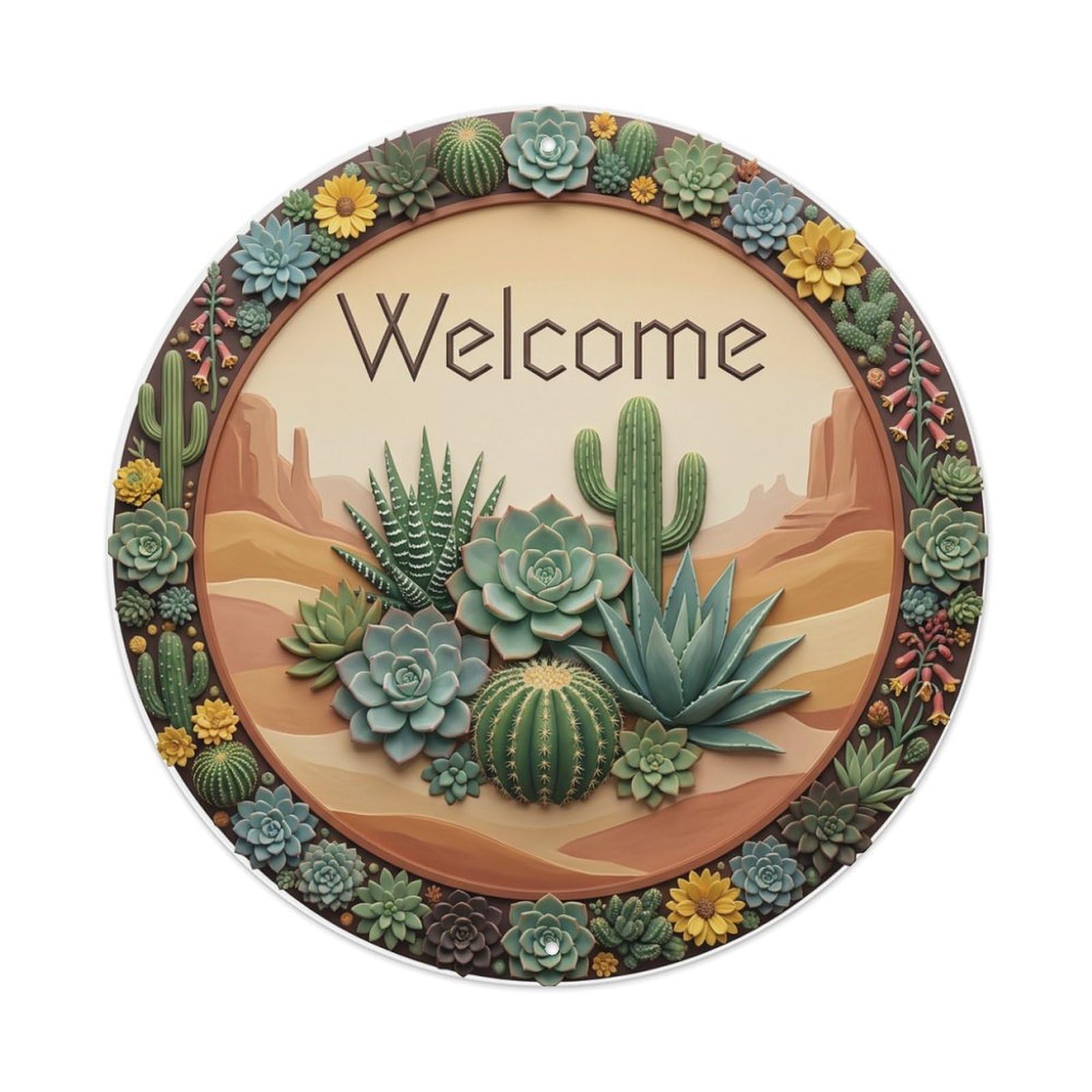 Metal Tin Sign Succulent Garden Welcome Desert Bloom